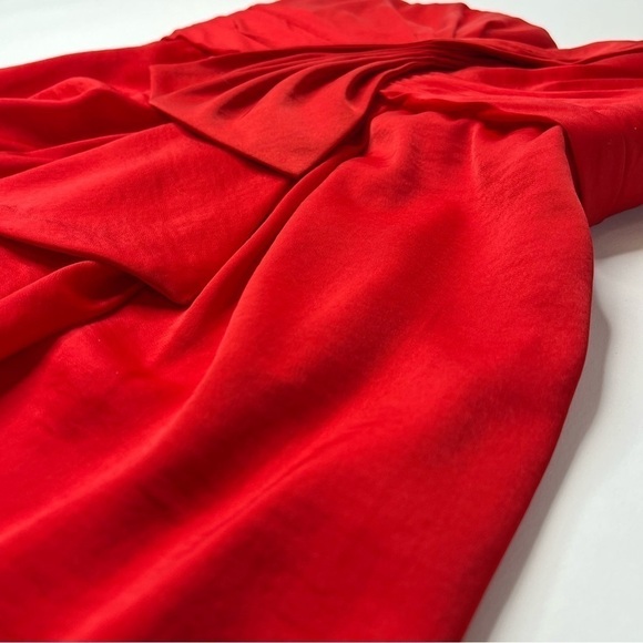 Bcbgmaxazria Palais Red Bow Pleated One Shoulder Sexy Silky Crepe Mini Dress - Picture 9 of 15